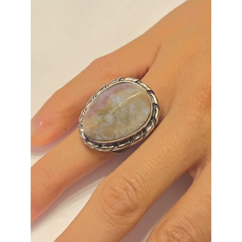 Huge Sterling Silver Agate Southwestern Style Desert Rose Trading Statement Ring
